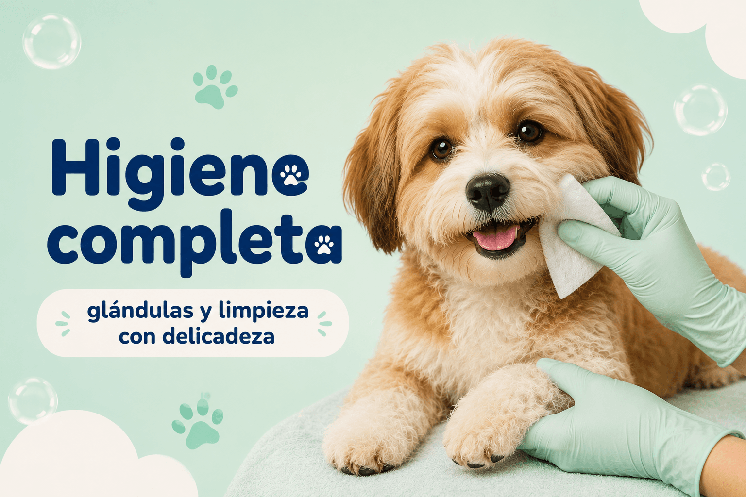 Higiene completa — drenaje o limpieza de glándulas con delicadeza